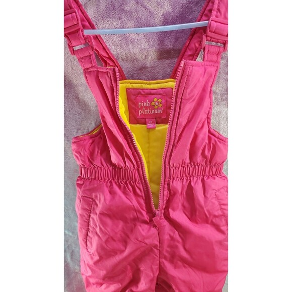 Pink Platinum Snow Bib Adjustable Straps Snow Suit Pink Yellow Girls Size 2T - Picture 3 of 10